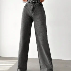 Charcoal Wide Leg High Rise Jeans