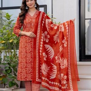 Rangnavi Women's Pure Cotton Printed Straight Kurta with Pants and Dupatta Set | Ethnic Set | Suit Set | Kurta Set